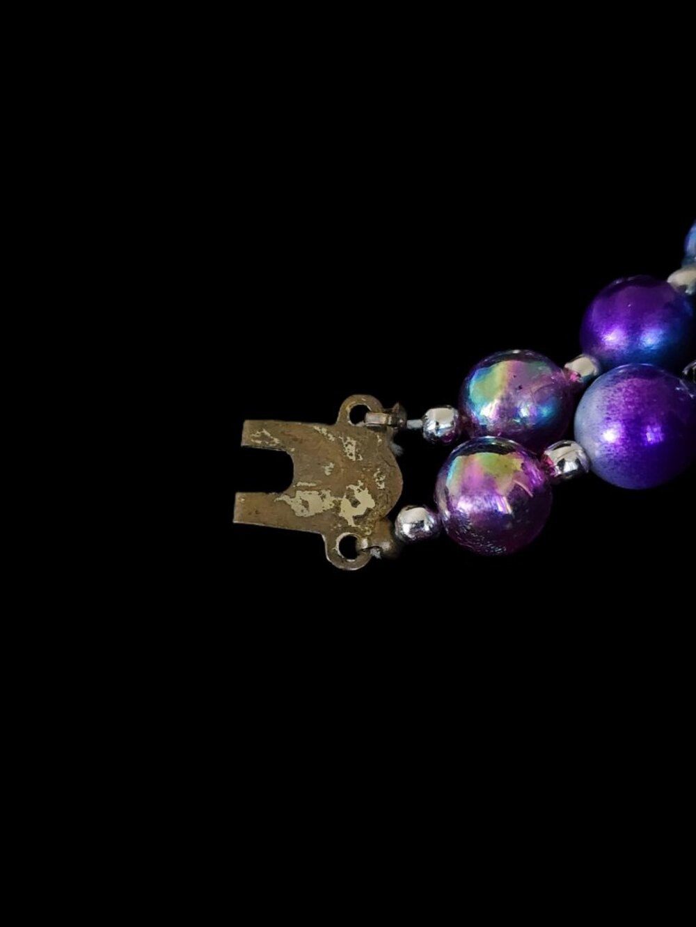 Vintage 1950s Japan Double Strand Blue Purple Moonglow Lucite AB Necklace - Picture 7 of 9